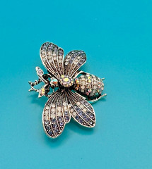 Estate Brooch Butterfly Aurora Borealis Marcasite Opalite Rhinestone Silver/Tone