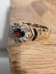 Vintage Costume Faux Gold Ruby Diamond Ring Size 10