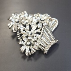 Vintage Silver-tone Flower Basket Brooch
