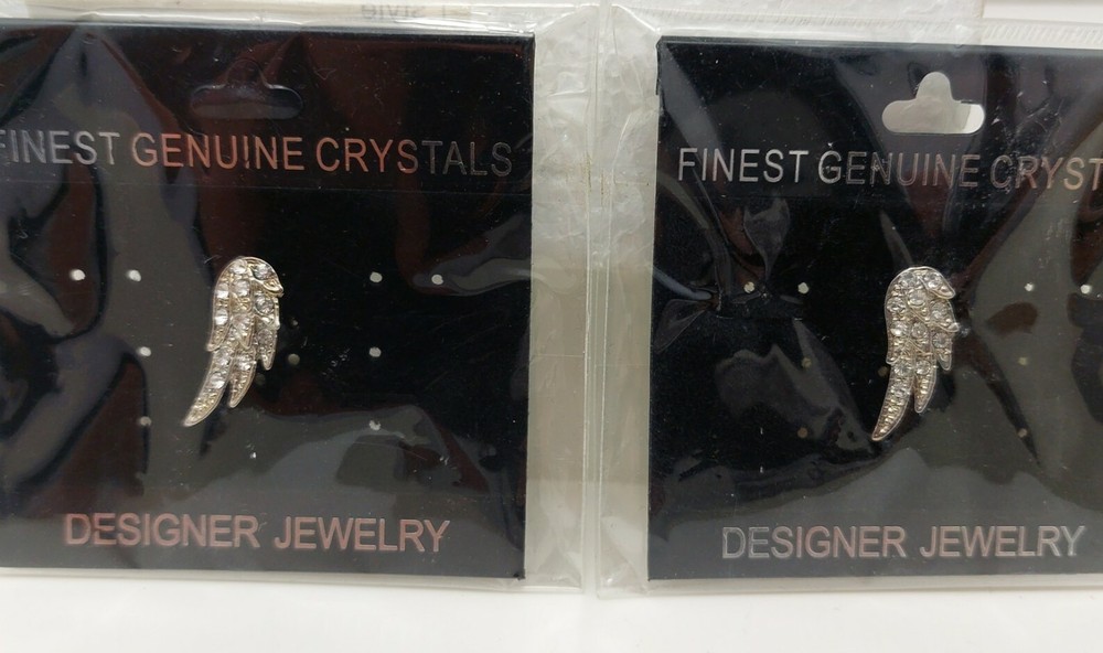 Angel Wing Pin crystal goldtone nickel lead free set of 2 carded