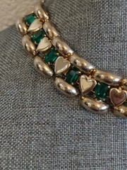 Vintage Heart Collar Link Necklace Faux Emeralds Valentine’s Day Necklace