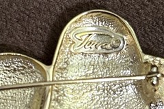 3 Vintage Goldtone Pins – Double Heart Signed Tona / Rose / Small Bumble Bee