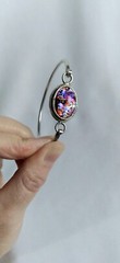 Vintage Mexico 925 Rope Accented Oval Diachroic Glass Tension Bangle Bracelet
