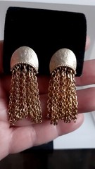 Vintage Tassel Gold tone Chain Dangle/drop Clip on Earrings