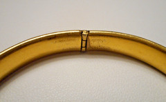 Vintage MARATHON Brushed Gold-Filled Hinged Bangle Bracelet w Cut Decoration