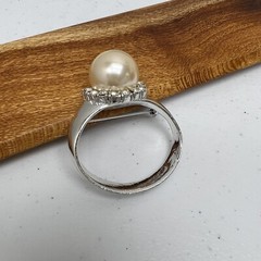 AJC Faux Pearl Ring Brooch Silver Tone Huge Statement
