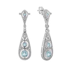 Art Deco Style Lab Created Diamond Aquamarine Drop Earring 14k White Gold Finish