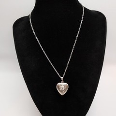 Vintage Silver Tone Rhinestone Heart Shaped Photo Locket Pendant Necklace