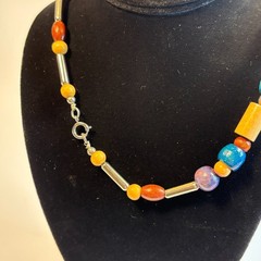 Chunky Vintage Necklace Wood Beads Boho Colorful Eye Catching