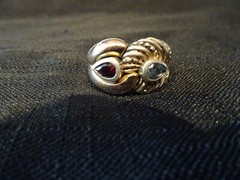 #595–VINTAGE BJC 925-14K–STERLING SILVER RING–SIZE-7–TWO STONES