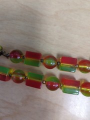Vtg Multi-Colored Bakelite Cube Ball Necklace with Gold-Plated Clasp Metal Beads