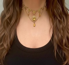 Antique Art Nouveau Goldtone Citrine Glass Festoon Choker Pendant Necklace