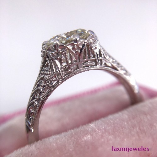 1.50Ct Old European Cut Lab-Created Diamond Ring Set Vintage Art Deco Filigree