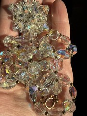 Vintage AB Coated Crystal Brooch Necklace Jewelry Set SPARKLY