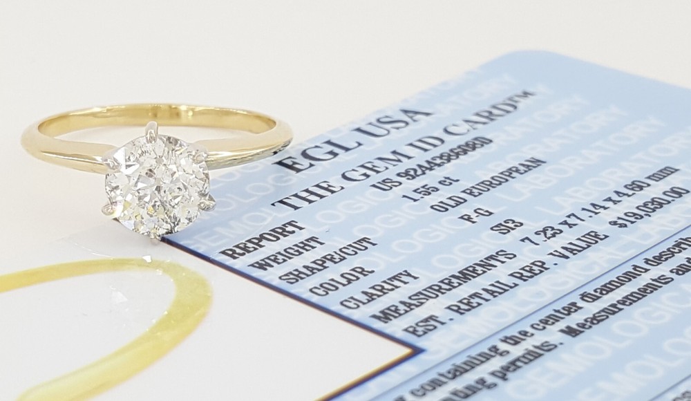 Antique Old European Cut Diamond Solitaire Engagement Ring 1.55 ct 14k Gold $19K