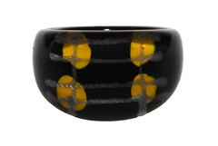 Vintage Black with Gold Dots and Gold Stripes Lucite Ring Size 7.5