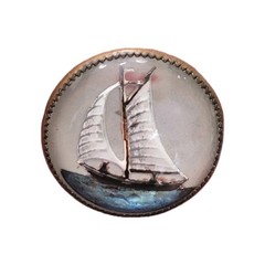 ANTIQUE Bubble DOMED Glass BRIDLE BROOCH REVERSE PAINTED Ship Maritime Oceanic