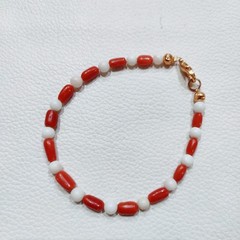 Natural Red White Coral Gemstone Bracelet Coral Beaded Handmade Brass Bracelet