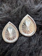 Vintage Yves Saint Laurent YSL Clip-On Earrings Cabochon Rhinestone 1980s Signed
