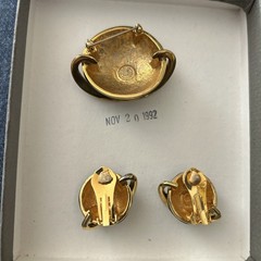 VINTAGE BUTLER & WILSON Signed Saturn Brooch & Earrings SET Navy Blue