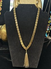 ⁠Vintage HOBE Gold Tone Necklace Block Links Tassel Drop Egyptian Modernist 70s⁠