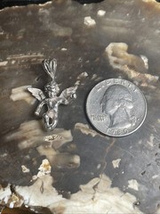 Vintage Winged Angel Pendant Charm In Solid Sterling Silver