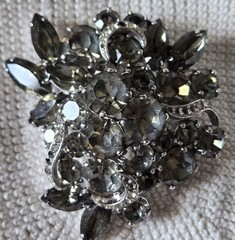 WEISS Gray Smoky Rhinestone Brooch Pin Silver Tone Vintage Missing Stones