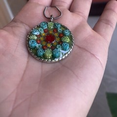 Vintage 70’s Shabby Chic Groovy 3D Flower Lacquered Pendant Necklace
