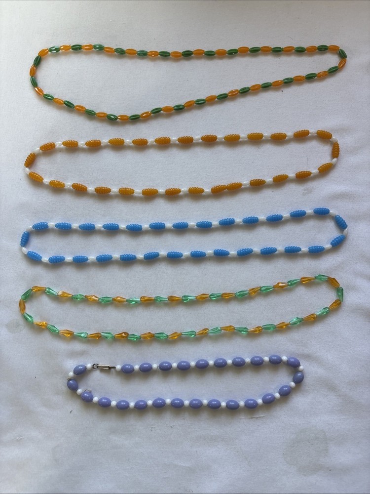 Vintage 1960s Plastic Bead Necklace Lot (5) Signed Hong Kong MCM Melon Beads