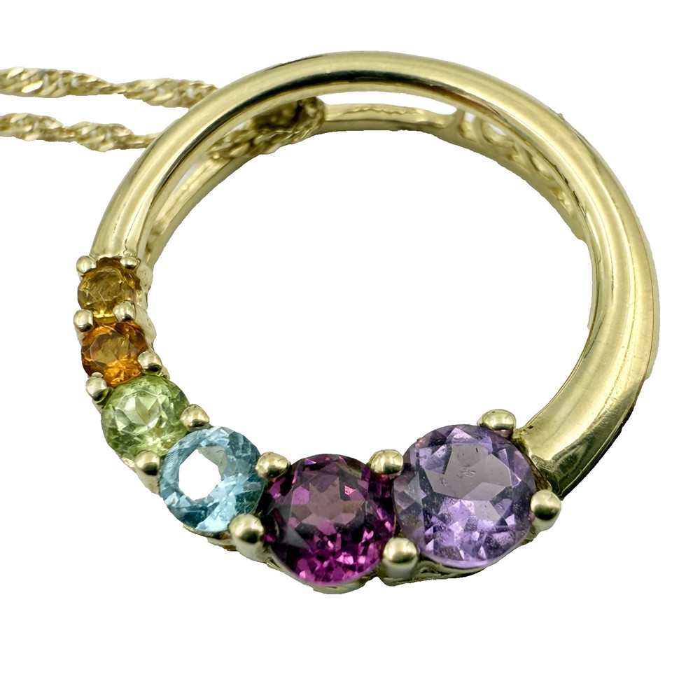 Circular 14K Gold Citrine Topaz Peridot Amethyst Multi Stone Necklace