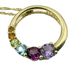 Circular 14K Gold Citrine Topaz Peridot Amethyst Multi Stone Necklace