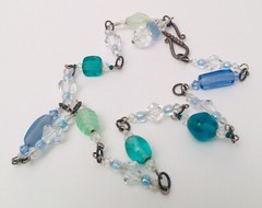 Stunning Sterling Silver Blue Green Art Glass Rock Crystal Necklace 18” 925/1000
