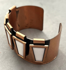 RENOIR MATISSE Modernist Trapezoid White Enamel Copper Cuff Bangle Bracelet Mint