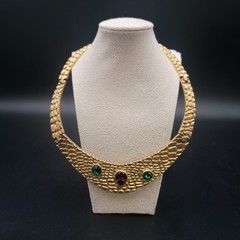 Jackie Collins Signed Vintage Gold Tone Statement Choker Rhinestone Collar