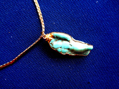 Vintage Turquoise Chunk Pendant Necklace & Stud Earrings Set Gold Plated Handmad