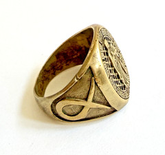 Vintage Religious Brass Ring Biker Signet Style Mens Size 11.75