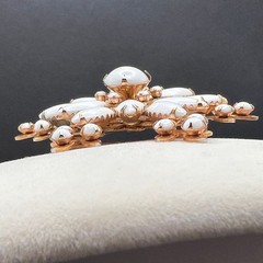 Vintage Milk Glass Brooch Gold Tone White Snowflake Mid Century Domed Large 2.5″