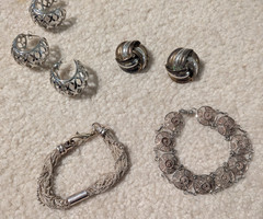 Beautiful SILVER Tone, Vintage ESTATE jewelry lot pendant, necklace, bracelet