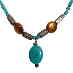 Turquoise Beaded Necklace Blue Howlite Nuggets Silver Tone Western Southwestern