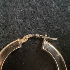 Sterling Silver Hoop Earrings Flat Edge Light Copper Tone 1 1/8″ Italy Signed