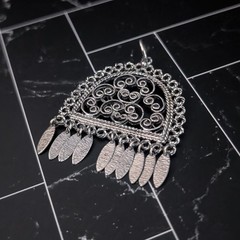 Vintage Pendant Large Ornate Silver Tone – No Chain Included – Dangle Missing