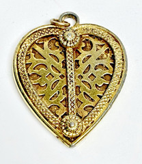 Vintage YSL Yves Saint Laurent Heart Pendant Gold Tone Filigree Signed Logo