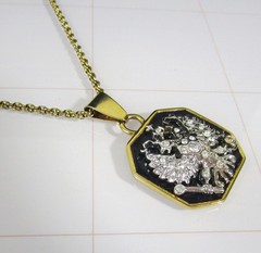 Joan Rivers Gold Black Silver Enamel Imperial Eagle Russian Crest Necklace vtg