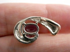 Sterling Silver Ridged Motif Curl Oval Cut Amethyst Slide Pendant 925 2.1g .75In