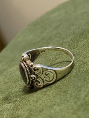 Vintage Bali Filigree Abalone Shell Ring Sterling Silver 925 Marquise