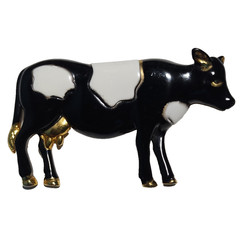 AJC Holstein Figural Cow Pin Brooch Black and White Vtg Enamel Signed