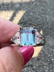 VINTAGE 14K WHITE GOLD AQUAMARINE RING ENGAGEMENT ANNIVERSARY HEAVY CHUNKY