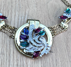 Antique McClelland Barclay Gold Tone Necklace w/ Rhinestone Art Deco 1930s