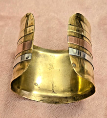Artisan Wide Mixed Metal Brass-Copper-Sterling Silver Cuff Bracelet