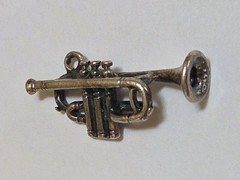 Sterling Silver ~ Trumpet Horn Charm ~ 3D REALISTIC! ~ VINTAGE